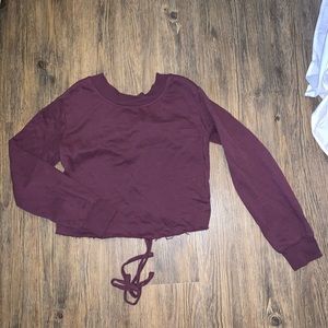 Cropped Maroon Tie-Back Hoodie